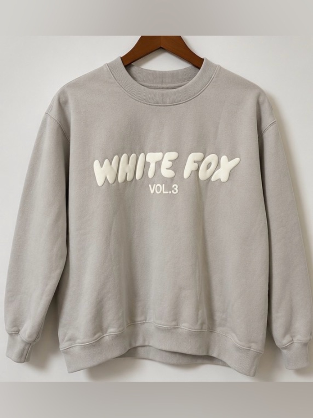 White Fox Boutique Gray Vol.3 Puff Logo Sweatshirt